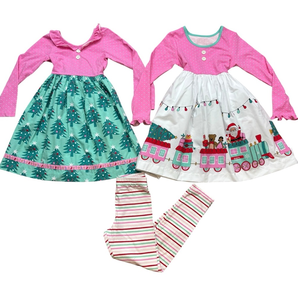 Girls Eleanor‎ Rose Three Piece Holiday Lot Two Dresses and Leggings Size 7/8